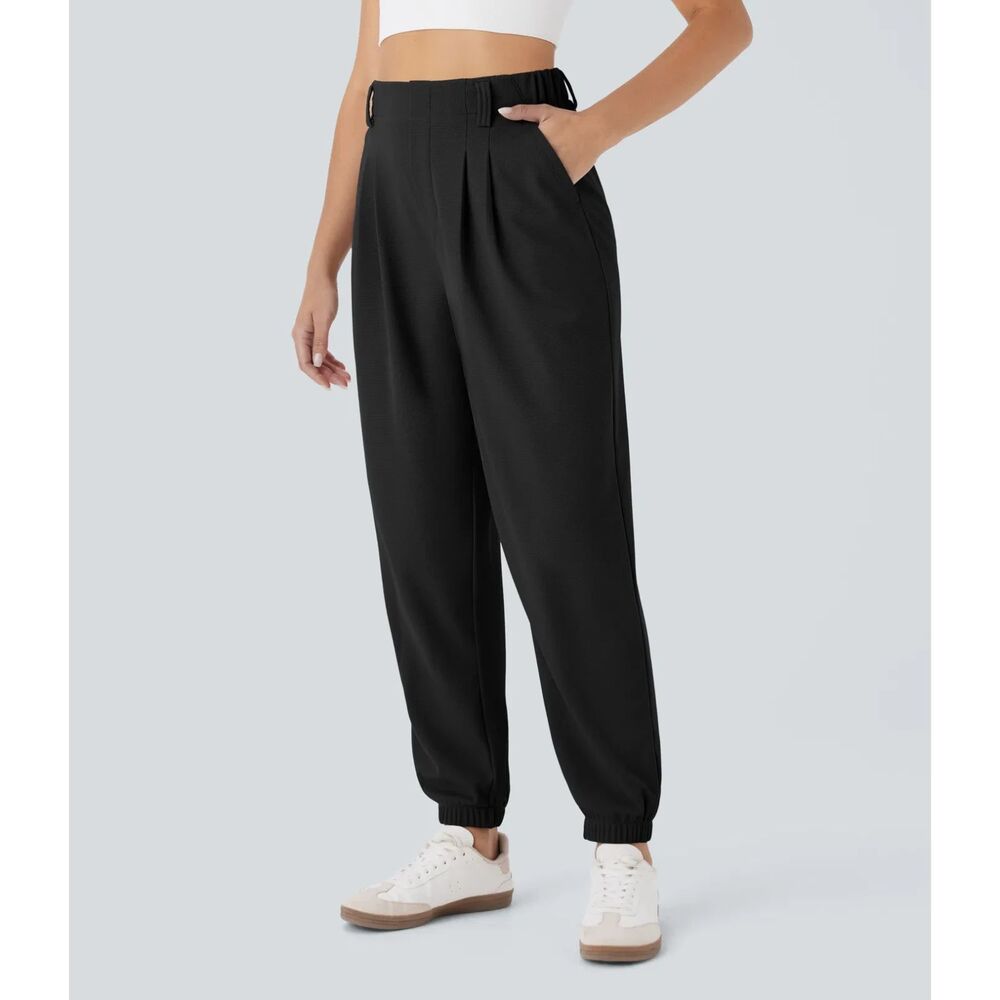NWT Halara Black High Waisted Tapered Waffle Casual Joggers Womens Medium